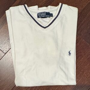 Polo Ralph Lauren retro pique cream v neck short sleeve shirt with navy trim